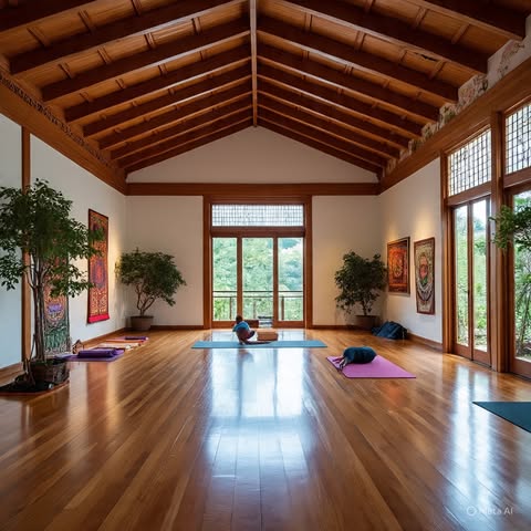 Morning yoga in shala